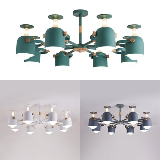 Modern Macaron Chandelier: Bedroom Hanging Lamp With Cup-Shaped Metal Design & 8 Lights