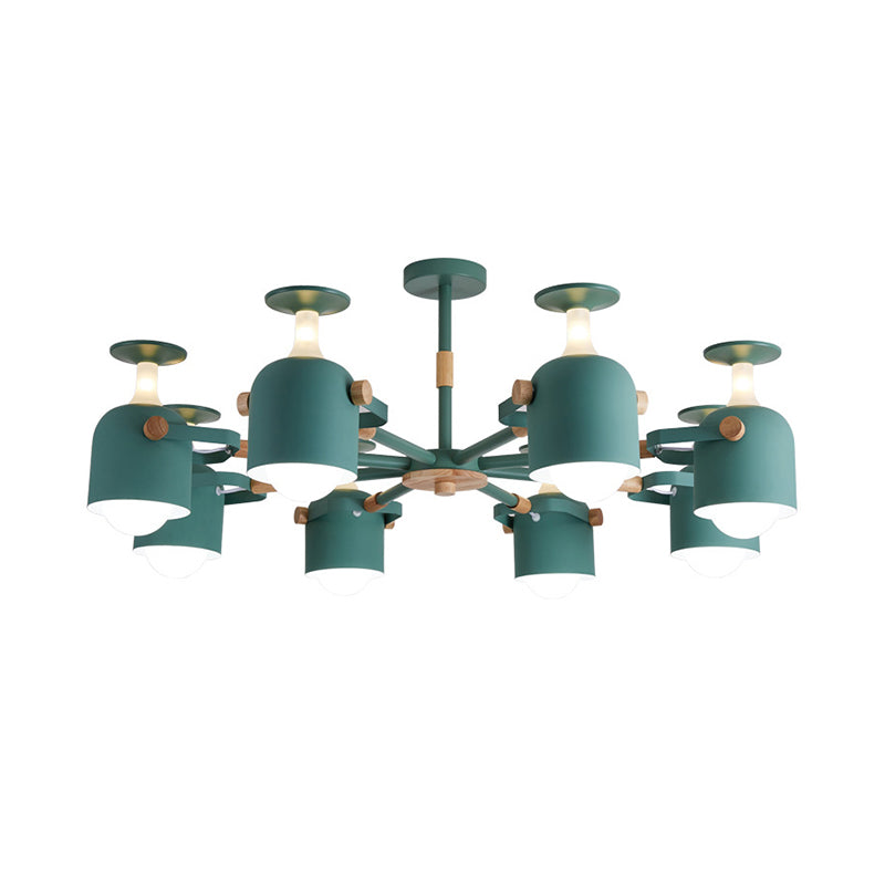 Modern Macaron Chandelier: Bedroom Hanging Lamp With Cup-Shaped Metal Design & 8 Lights