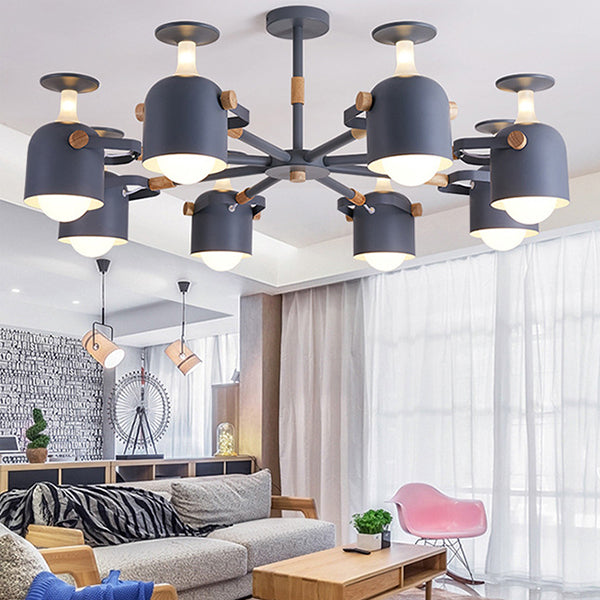 Modern Macaron Chandelier: Bedroom Hanging Lamp With Cup-Shaped Metal Design & 8 Lights