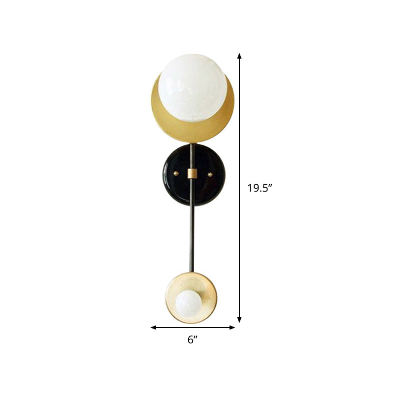 Modern 2-Head Opal Glass Wall Sconce In Black And Gold