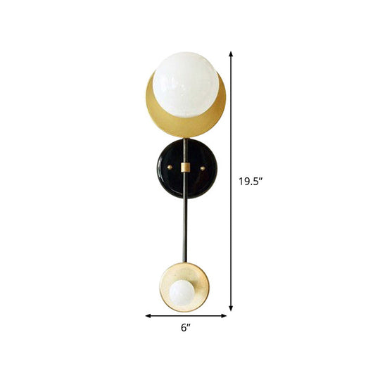 Modern 2-Head Opal Glass Wall Sconce In Black And Gold