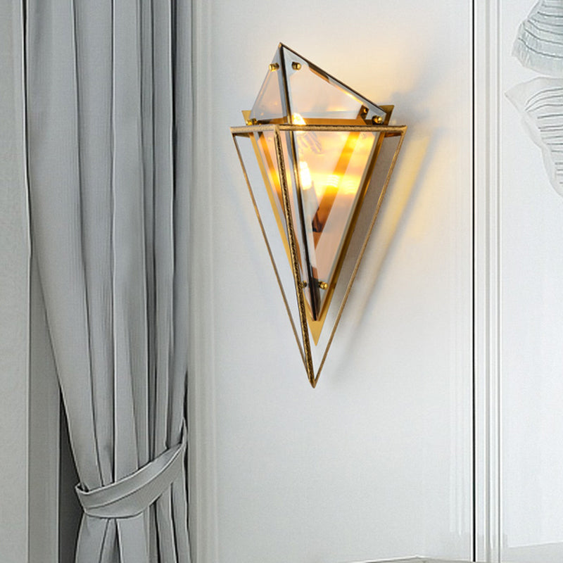 Modern Tapered Wall Sconce With Amber Glass - 2 Heads Living Room Light Fixture