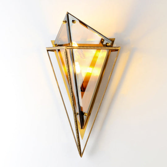 Modern Tapered Wall Sconce With Amber Glass - 2 Heads Living Room Light Fixture