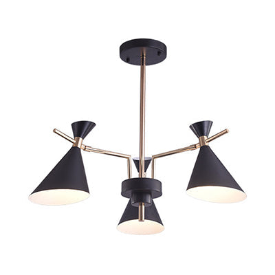 Nordic Horn Hanging Pendant Lamp - 3-Light Metal Fixture For Bedroom Black