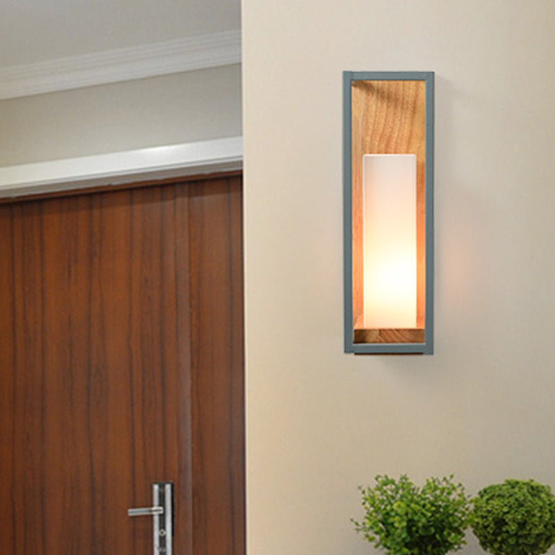 Grey Tubular Sconce Light With Asian Design - Wall Mounted Lighting