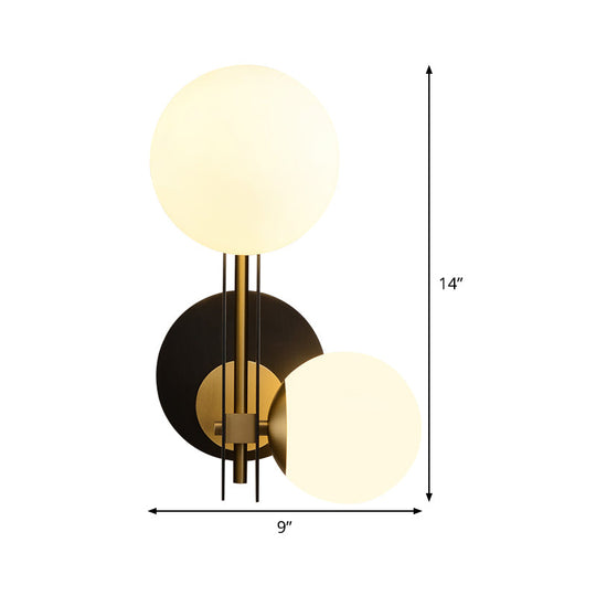 Contemporary Milky Glass Wall Sconce Light - 2 Bulbs Black & Gold