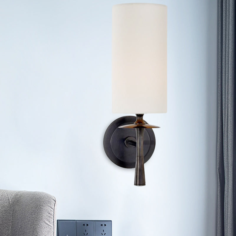 Modern Black Wall Sconce Light With White Glass Shade - 1 Head Cylindrical Fixture