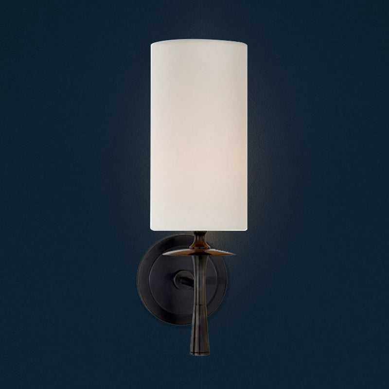 Modern Black Wall Sconce Light With White Glass Shade - 1 Head Cylindrical Fixture