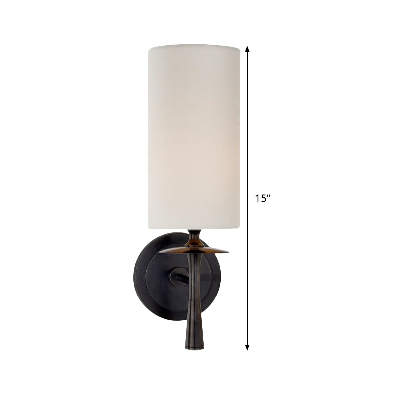 Modern Black Wall Sconce Light With White Glass Shade - 1 Head Cylindrical Fixture