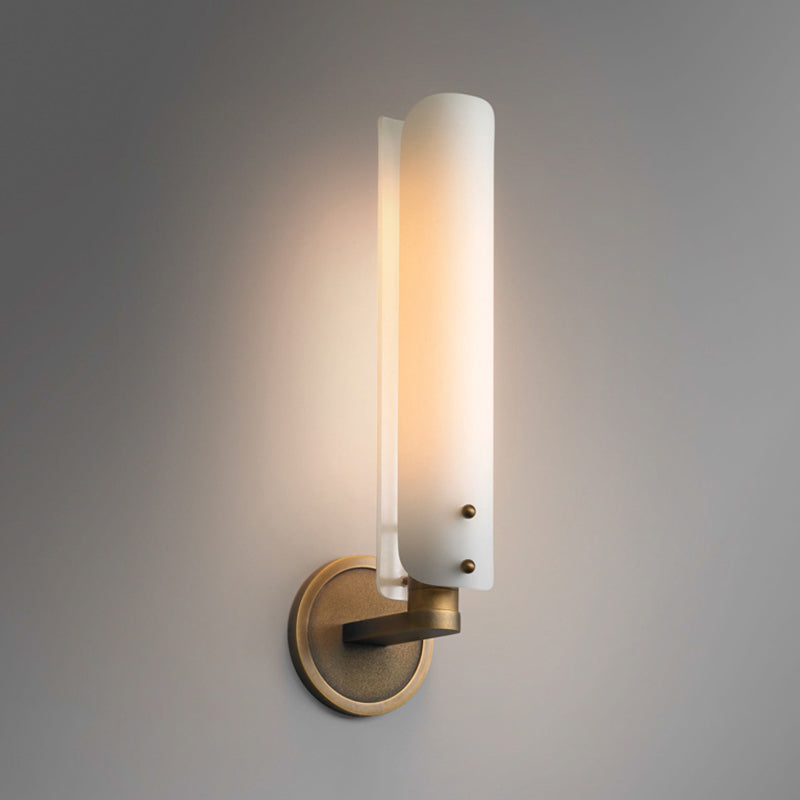 Modern Brass Sconce Light Fixture With Opal Glass Shade - Bedroom Wall Lamp