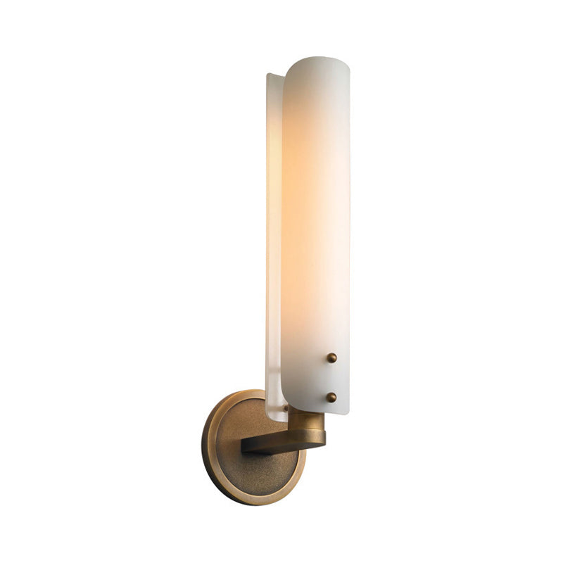 Modern Brass Sconce Light Fixture With Opal Glass Shade - Bedroom Wall Lamp