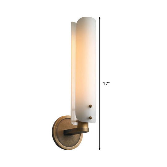 Modern Brass Sconce Light Fixture With Opal Glass Shade - Bedroom Wall Lamp