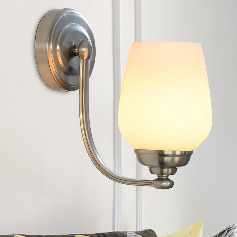 Milk Glass Wall Sconce Light In Nickel For Stairways