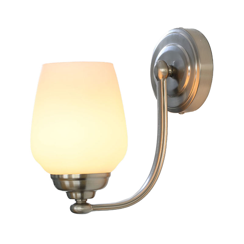 Milk Glass Wall Sconce Light In Nickel For Stairways