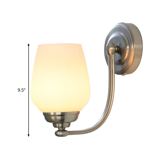 Milk Glass Wall Sconce Light In Nickel For Stairways