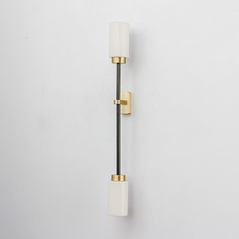 Modern Gold Wall Sconce With White Glass Shade - 2-Head Living Room Lamp