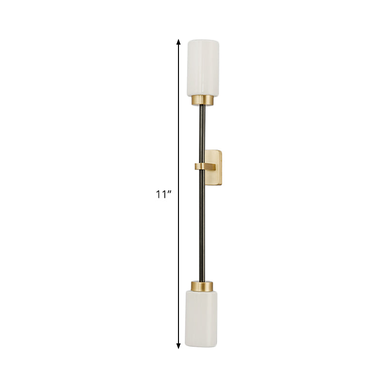 Modern Gold Wall Sconce With White Glass Shade - 2-Head Living Room Lamp