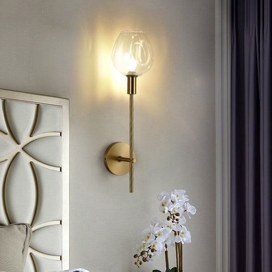 Modern Clear Glass Cup Sconce Light - Gold Wall Mounted Lamp With Metal Pencil Arm