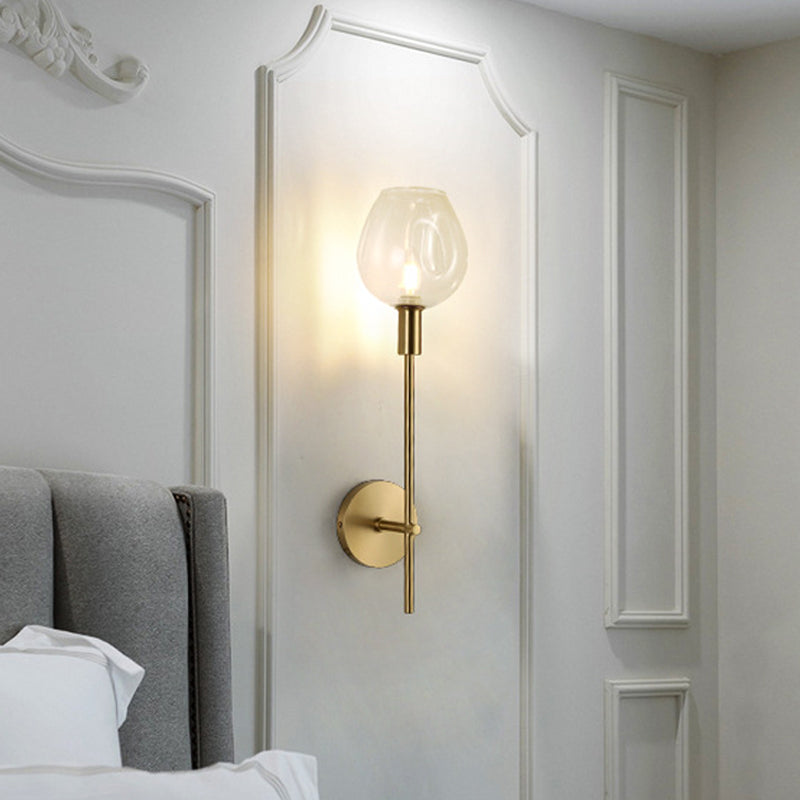 Modern Clear Glass Cup Sconce Light - Gold Wall Mounted Lamp With Metal Pencil Arm