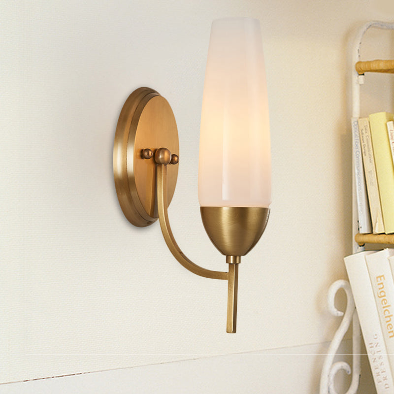 Modern Brass Wall Sconce Light With Milky Glass Shade