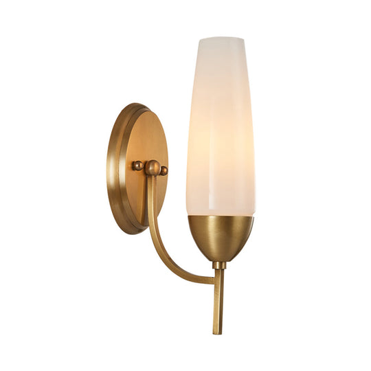 Modern Brass Wall Sconce Light With Milky Glass Shade