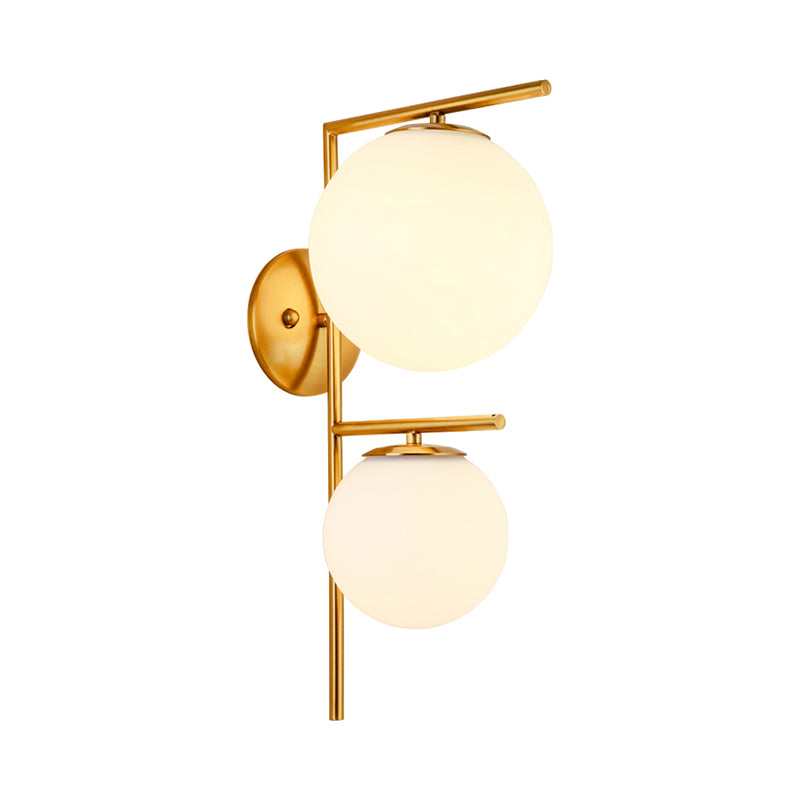 Contemporary White Glass Spherical Sconce With 2 Gold Heads - Wall Mounted Light Fixture