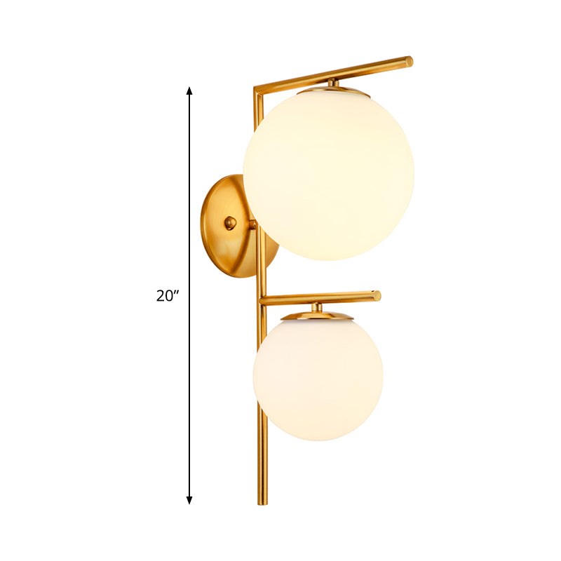 Contemporary White Glass Spherical Sconce With 2 Gold Heads - Wall Mounted Light Fixture