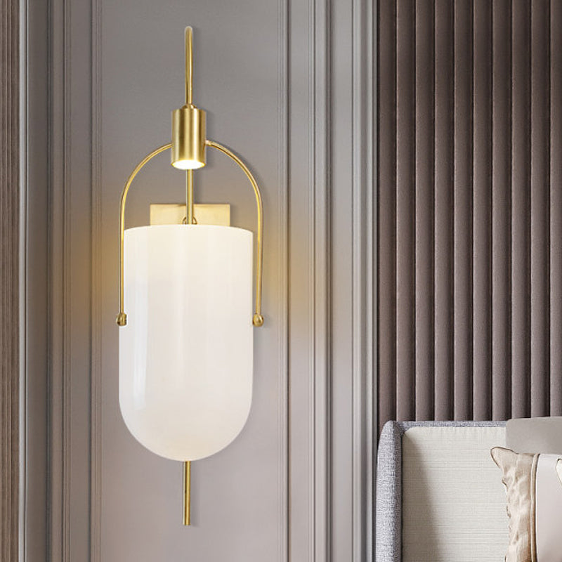 Milky Glass Pill Capsule Sconce: Modern Wall Mounted Lighting With Brass Finish