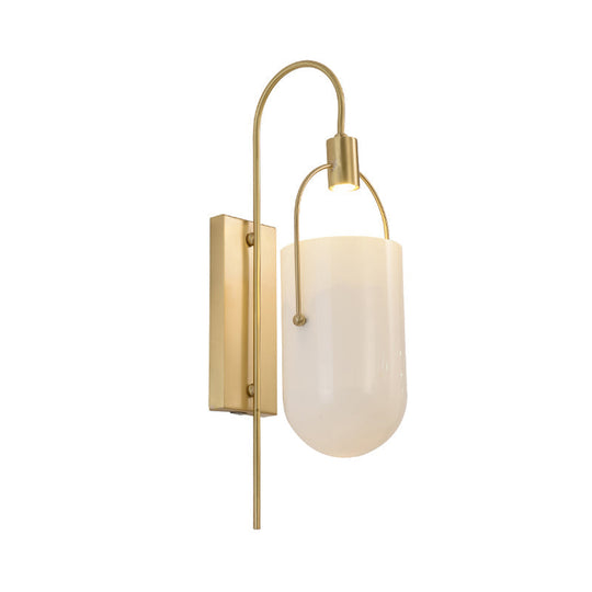 Milky Glass Pill Capsule Sconce: Modern Wall Mounted Lighting With Brass Finish