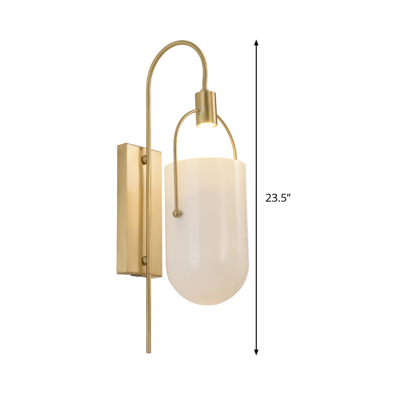 Milky Glass Pill Capsule Sconce: Modern Wall Mounted Lighting With Brass Finish