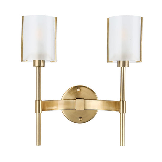 Modern Gold Wall Sconce With White Glass Shade - 2 Bulb Metal Light Fixture