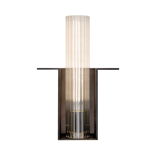 Modern Black Sconce Light With Ribbed Glass Shade For Living Room Wall