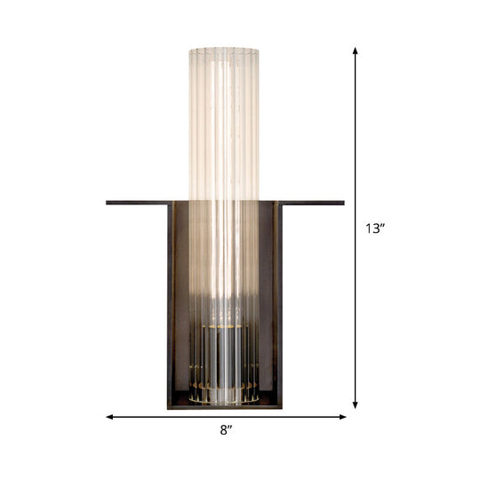 Modern Black Sconce Light With Ribbed Glass Shade For Living Room Wall