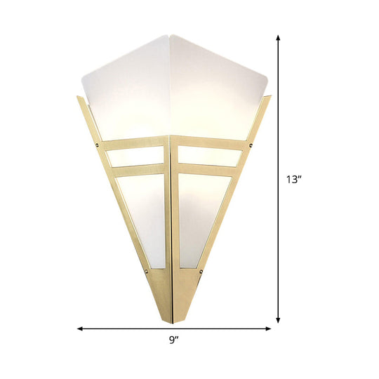 Contemporary White Glass Gold Sconce With Tapered Design And 1 Bulb