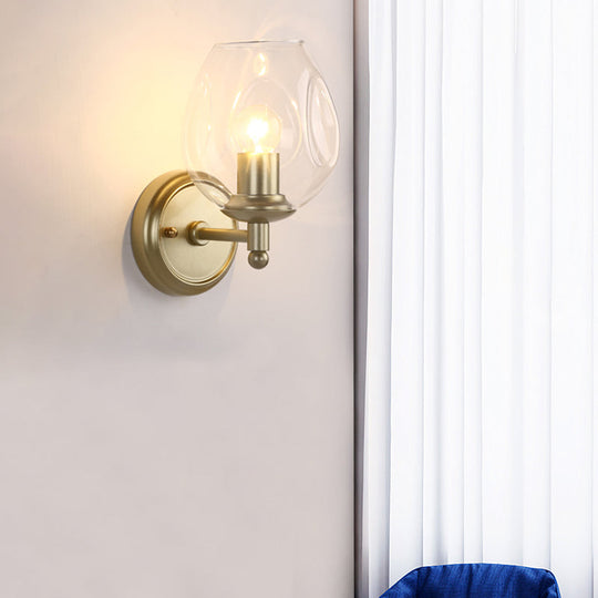 Modern Glass Cup Sconce With Dimpled Blown Wall Mounted Light Fixture In Gold