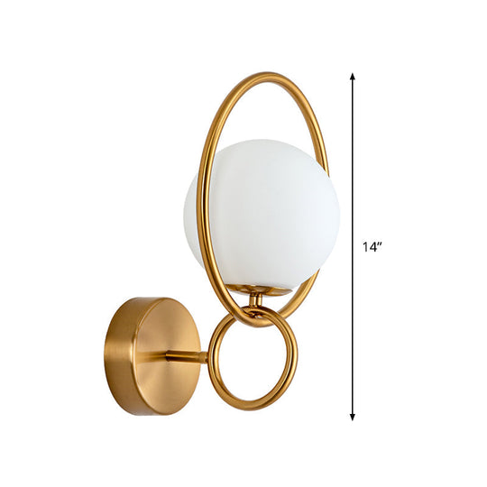 Modernist Gold Wall Sconce Light With White Glass Shade