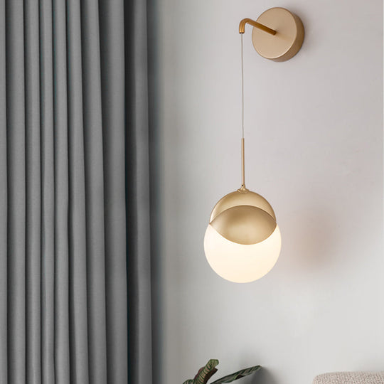 Modern Gold Sconce Light Fixture With Milk Glass Shade For Living Room Wall