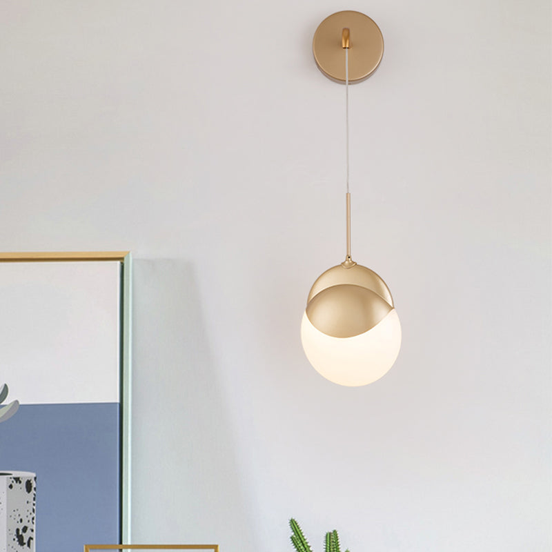 Modern Gold Sconce Light Fixture With Milk Glass Shade For Living Room Wall