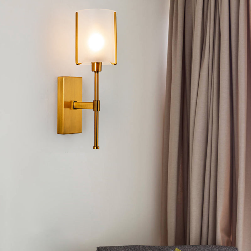 Modern Gold Wall Sconce Light Fixture With Frosted Glass Shade And Metal Pencil Arm