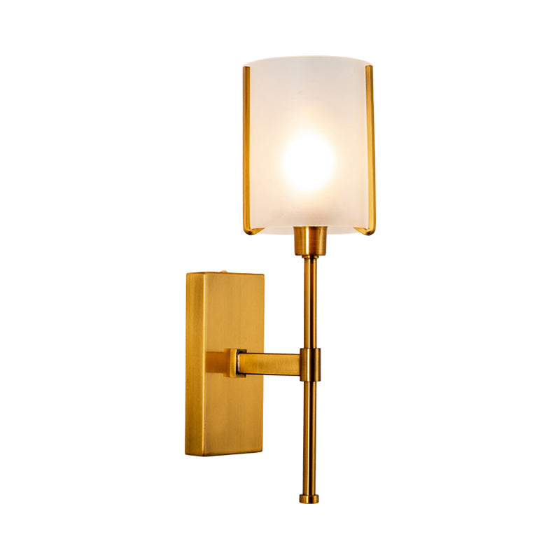 Modern Gold Wall Sconce Light Fixture With Frosted Glass Shade And Metal Pencil Arm