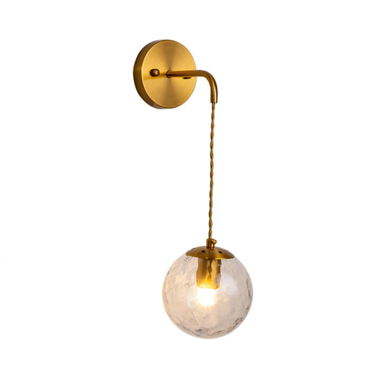 Contemporary Gold Wall Mounted Lamp With Clear Dimpled Blown Glass - Round Sconce