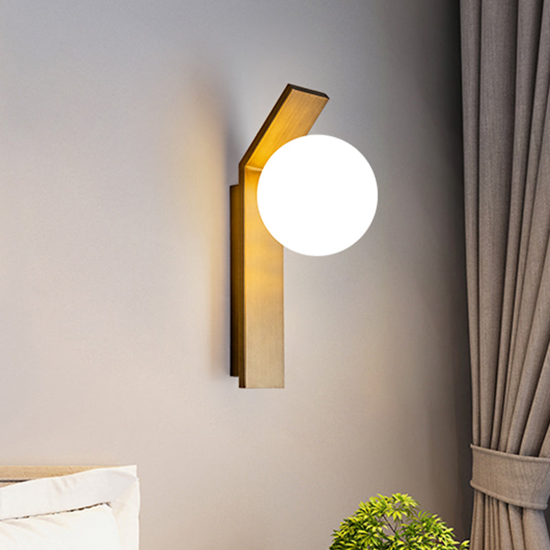 Modern Bronze/Copper Dining Room Wall Lamp: 1-Bulb Sconce Light With Milk Glass Shade Bronze