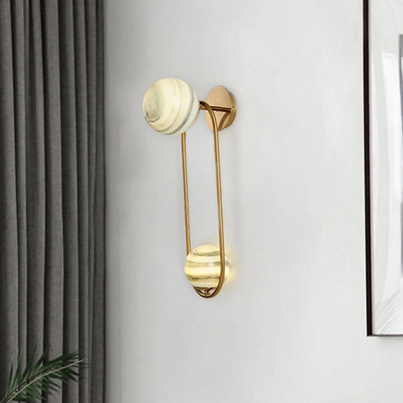 Modern Gold Metal Oval Wall Sconce Light Fixture With 2 Bulbs For Living Room