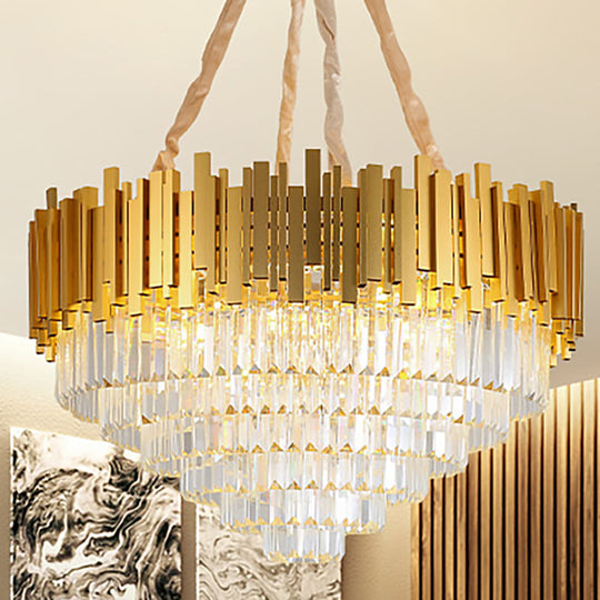 Lustre suspendu en laiton de style moderne avec bloc de cristal - Luminaire en métal à plusieurs lumières