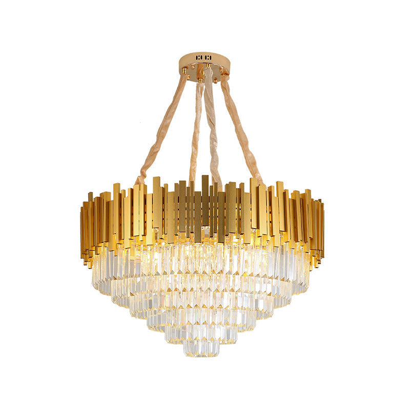 Lustre suspendu en laiton de style moderne avec bloc de cristal - Luminaire en métal à plusieurs lumières