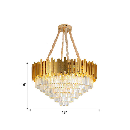 Modern Brass Hanging Light Fixture: Layered Multi-Light Chandelier With Crystal Block