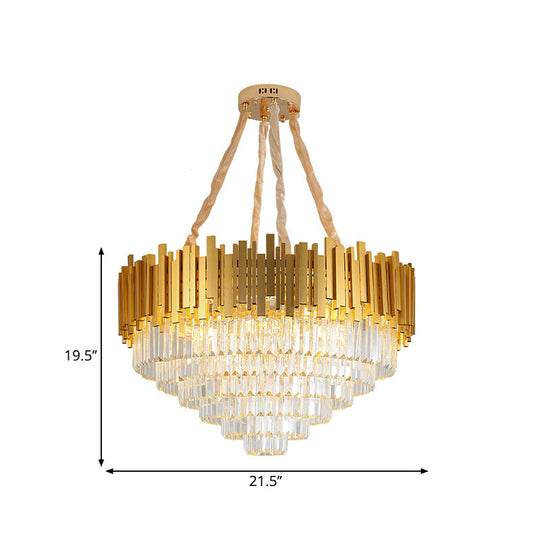 Lustre suspendu en laiton de style moderne avec bloc de cristal - Luminaire en métal à plusieurs lumières