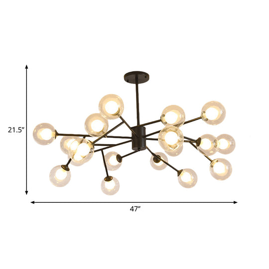 Modern 12/15/18-Light Chandelier With Clear Glass Shade And Black/Gold Ball Ceiling Pendant Lamp