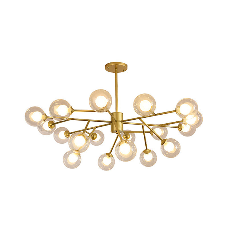 Modern 12/15/18-Light Chandelier With Clear Glass Shade And Black/Gold Ball Ceiling Pendant Lamp