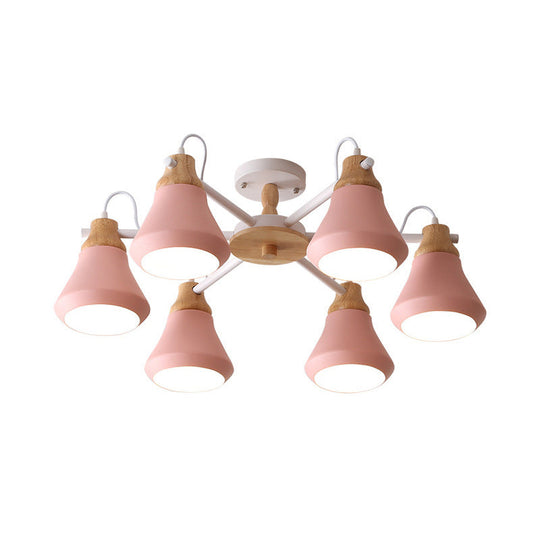 Modern Nordic Metal Chandelier - Pink Pyramid Hanging Lamp Fixture Ideal For Kindergarten Multiple